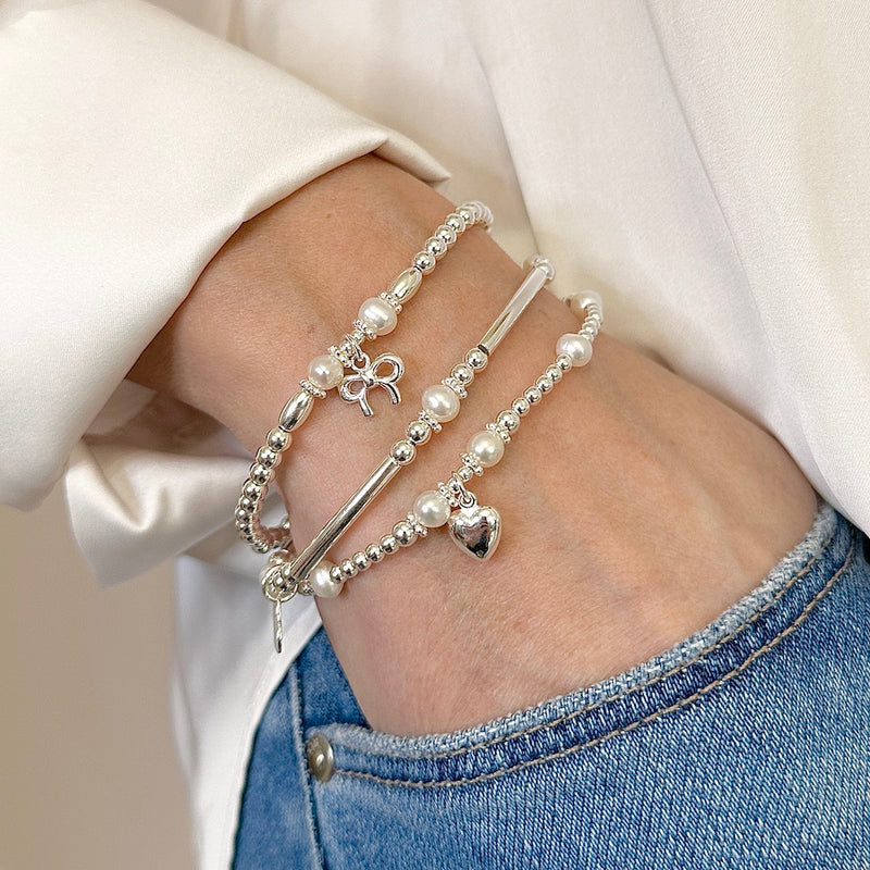 sterling silver and pearl stacking bracelets