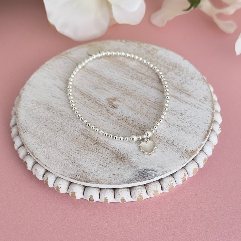 SS47 - White Bobble Heart Bracelet