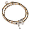 gold and sterling silver beaded stacking bracelet  duo with sterling silver padlock and key charms
