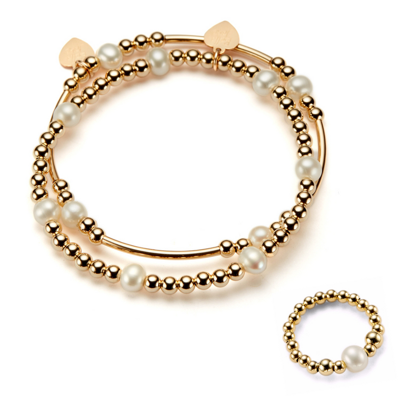 Gold Pearl Bracelet and Ring Set