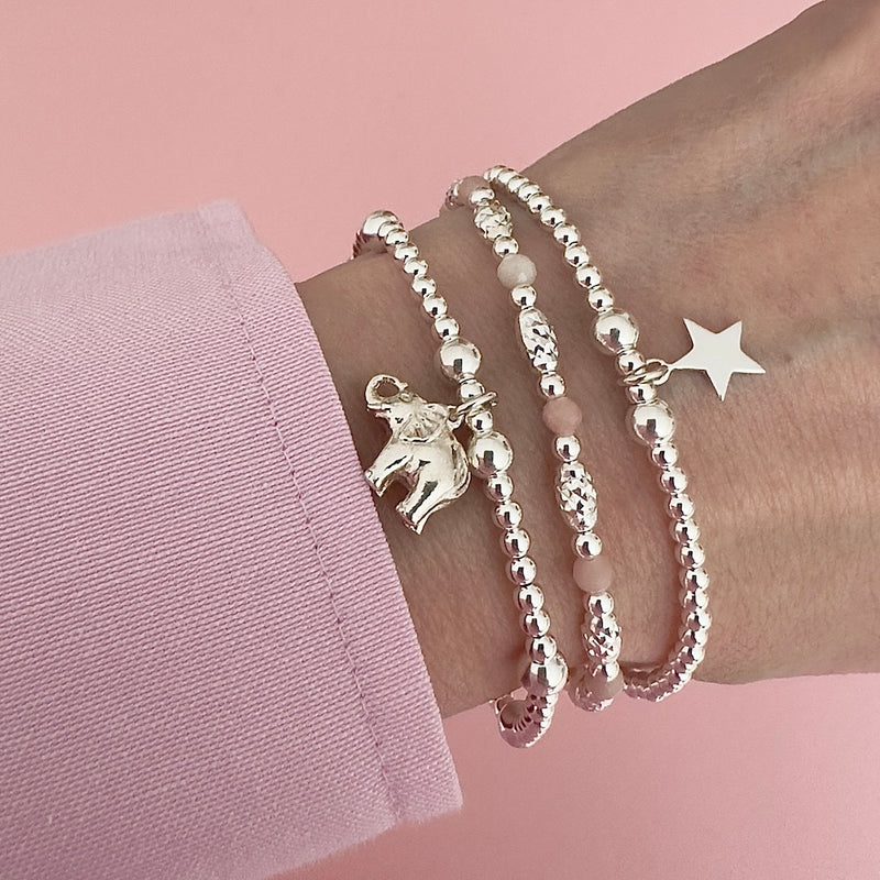 SS4 - Sparkly Silver and Pink Opal Stacking Bracelet