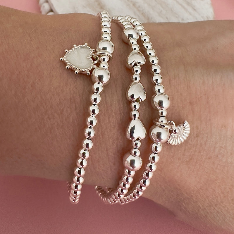 SS47 - White Bobble Heart Bracelet