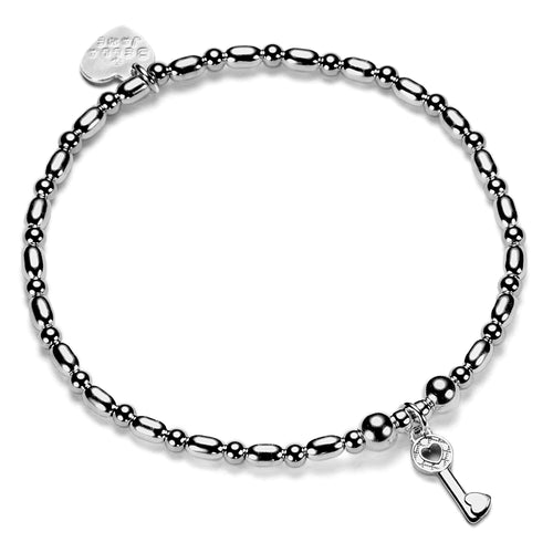 sterling silver beaded stacking bracelet with key charm