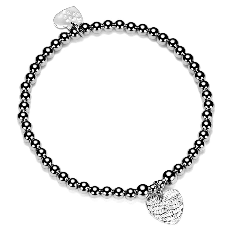 sterling silver beaded bracelet with silver angel wings heart charm
