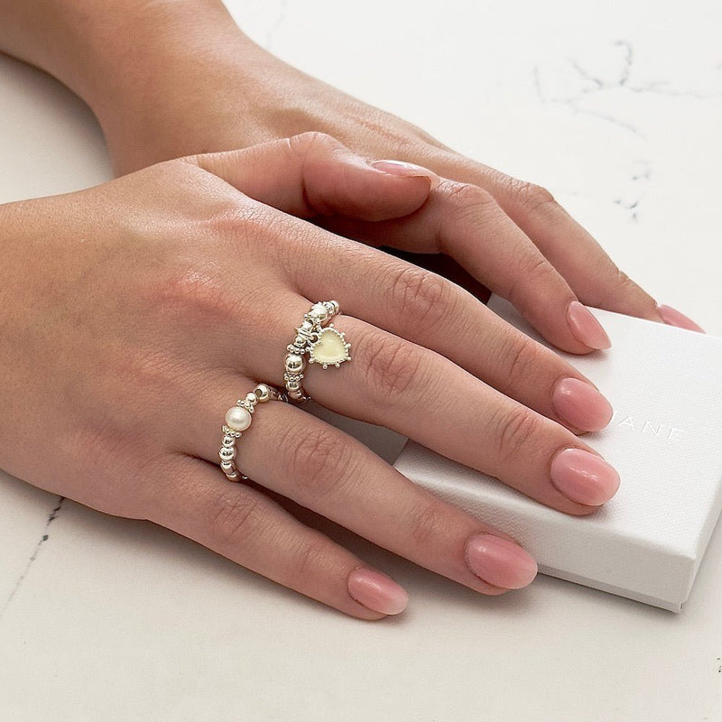 Ivory Bobble Heart Charm Ring