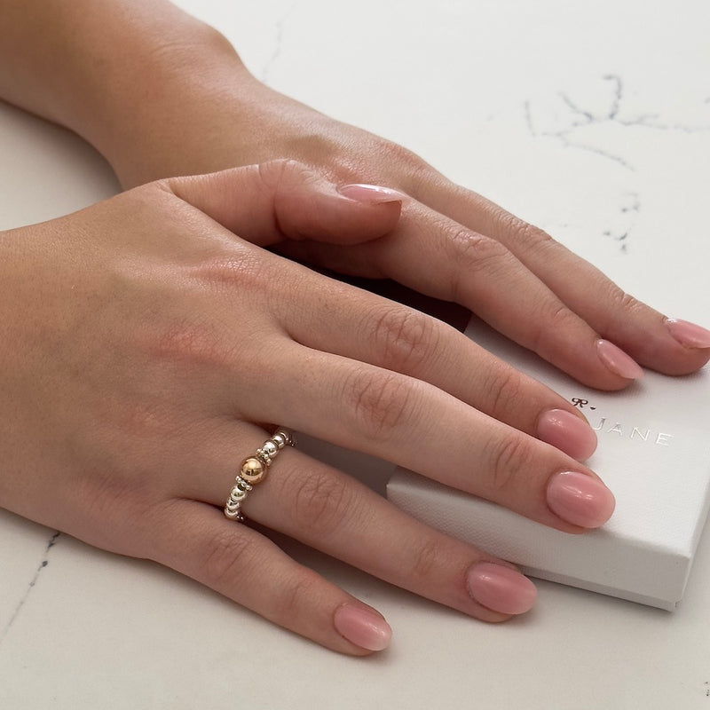 Silver and Rose Gold Beaded Bracelet and Ring Set