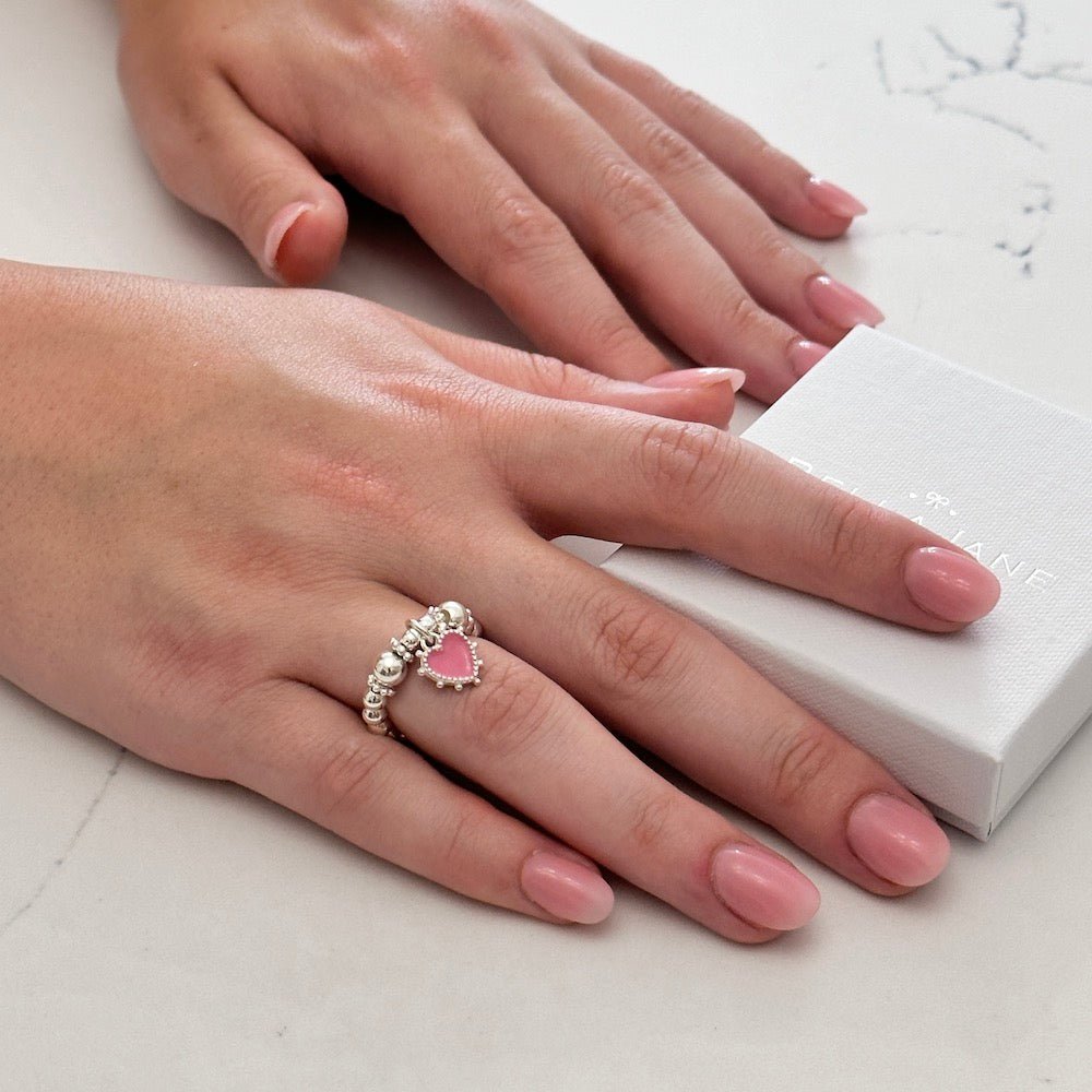 Pink Bobble Heart Charm Ring