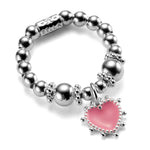 Pink Bobble Heart Charm Ring
