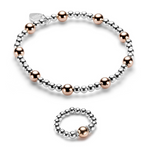 Silver and Rose Gold Beaded Bracelet and Ring Set