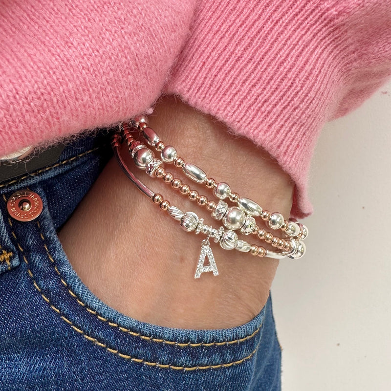 Sparkly Initial Bracelet Silver Rose Gold Bella Jane Jewellery