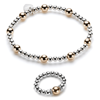 Silver and Gold Beaded Bracelet and Ring Set