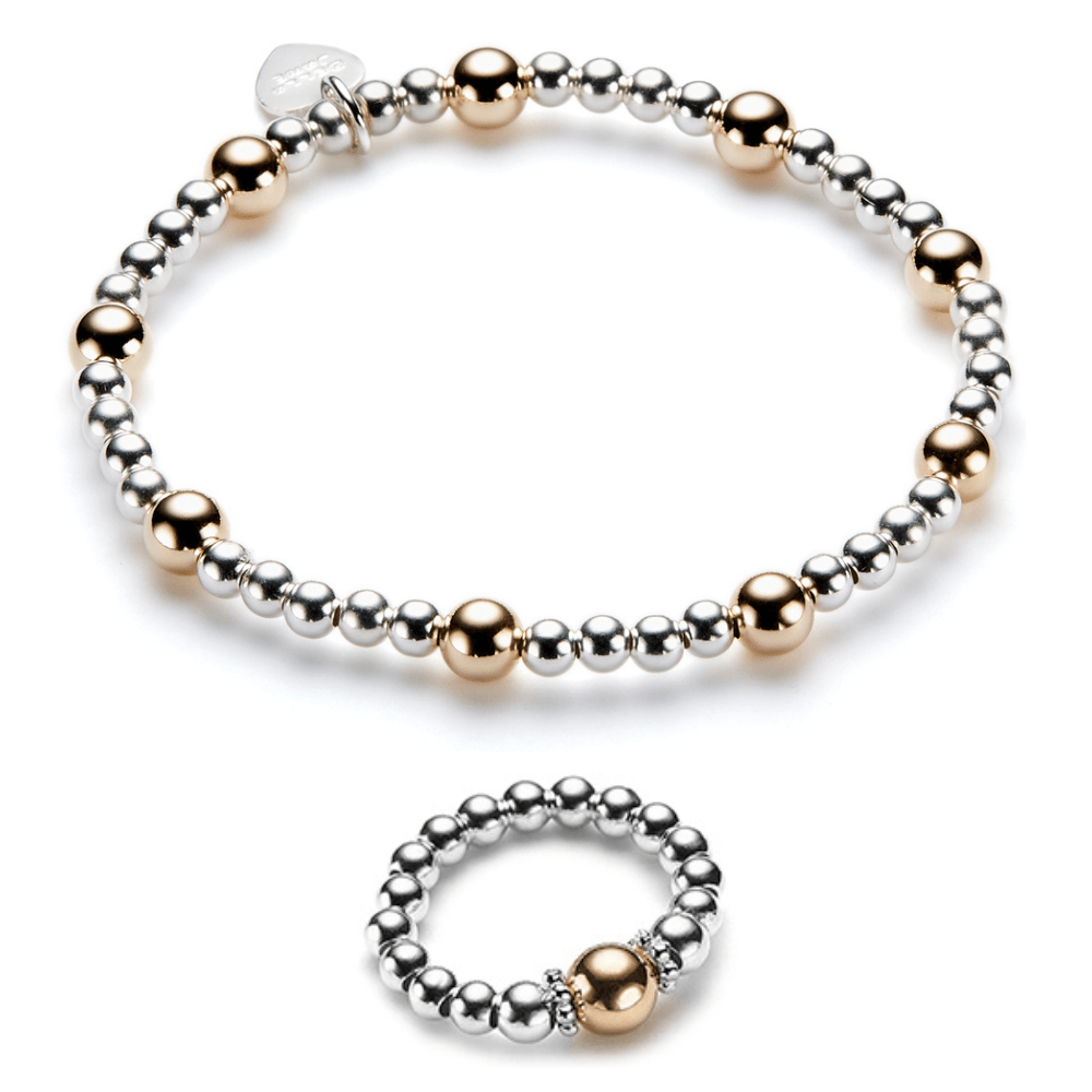 Silver and Gold Beaded Bracelet and Ring Set