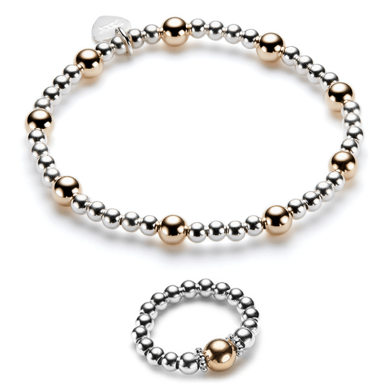 Silver and Gold Beaded Bracelet and Ring Set
