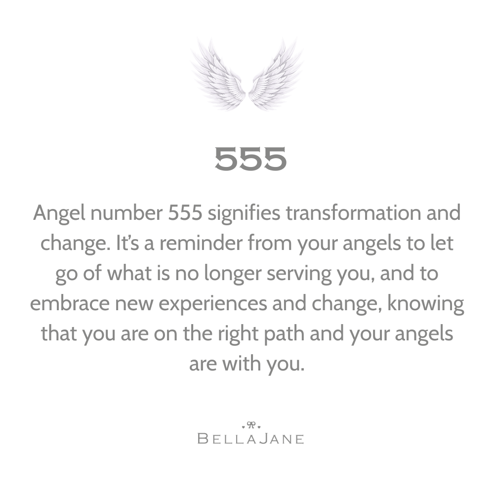 Text about angel number 555 with wings on a white background