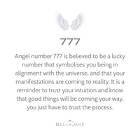 Text about angel number 777 with wings on a white background