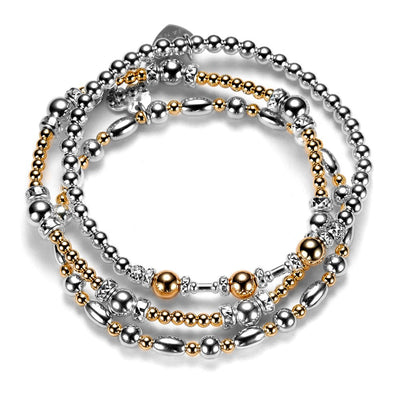 A close up of the Gold All About the Beads 2 sterling silver and gold-filled beaded bracelet stack.