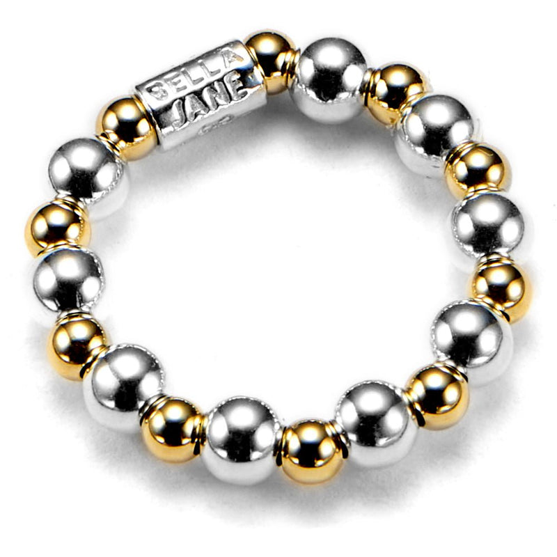 Beaded ring with silver and gold balls on a white background, branded 'Bella Lane'.