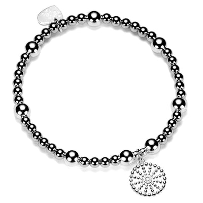 sterling silver beaded stacking bracelet with bobble disc charm to be engraved with the words of your choice