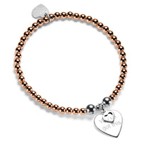Rose gold beaded bracelet with silver heart charms, featuring the words 'you've got this' on a white background