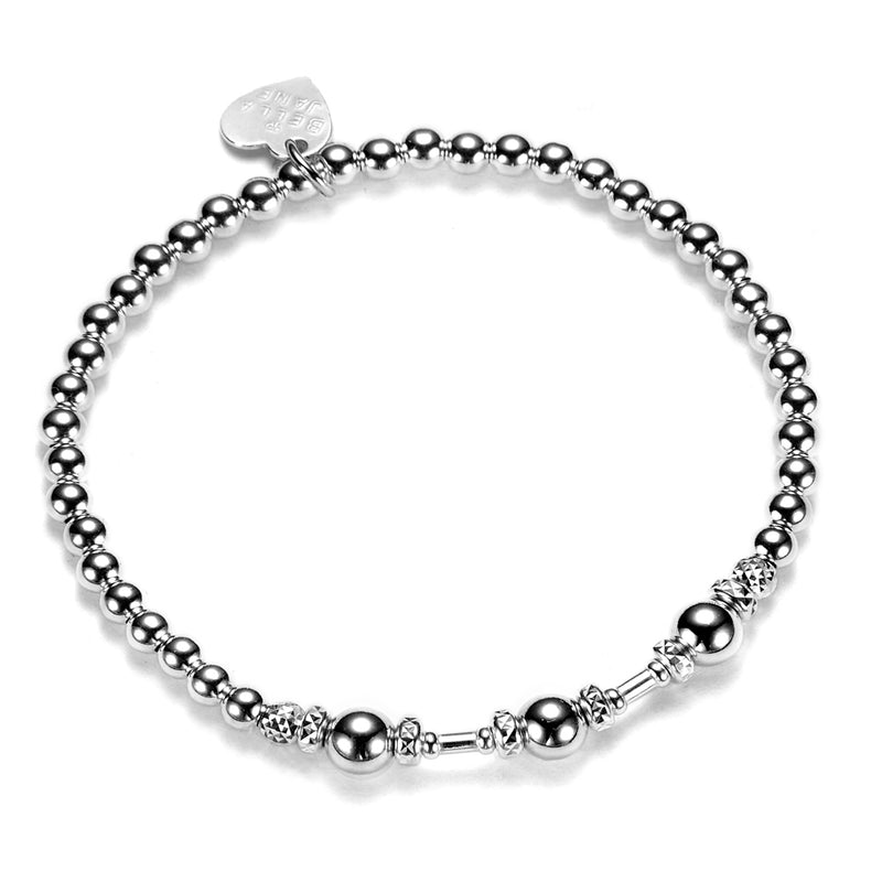 A Bella Jane sterling silver beaded stacking bracelet on a white background