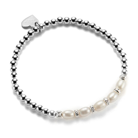 sterling silver and freshwater pearl beaded stacking bracelet