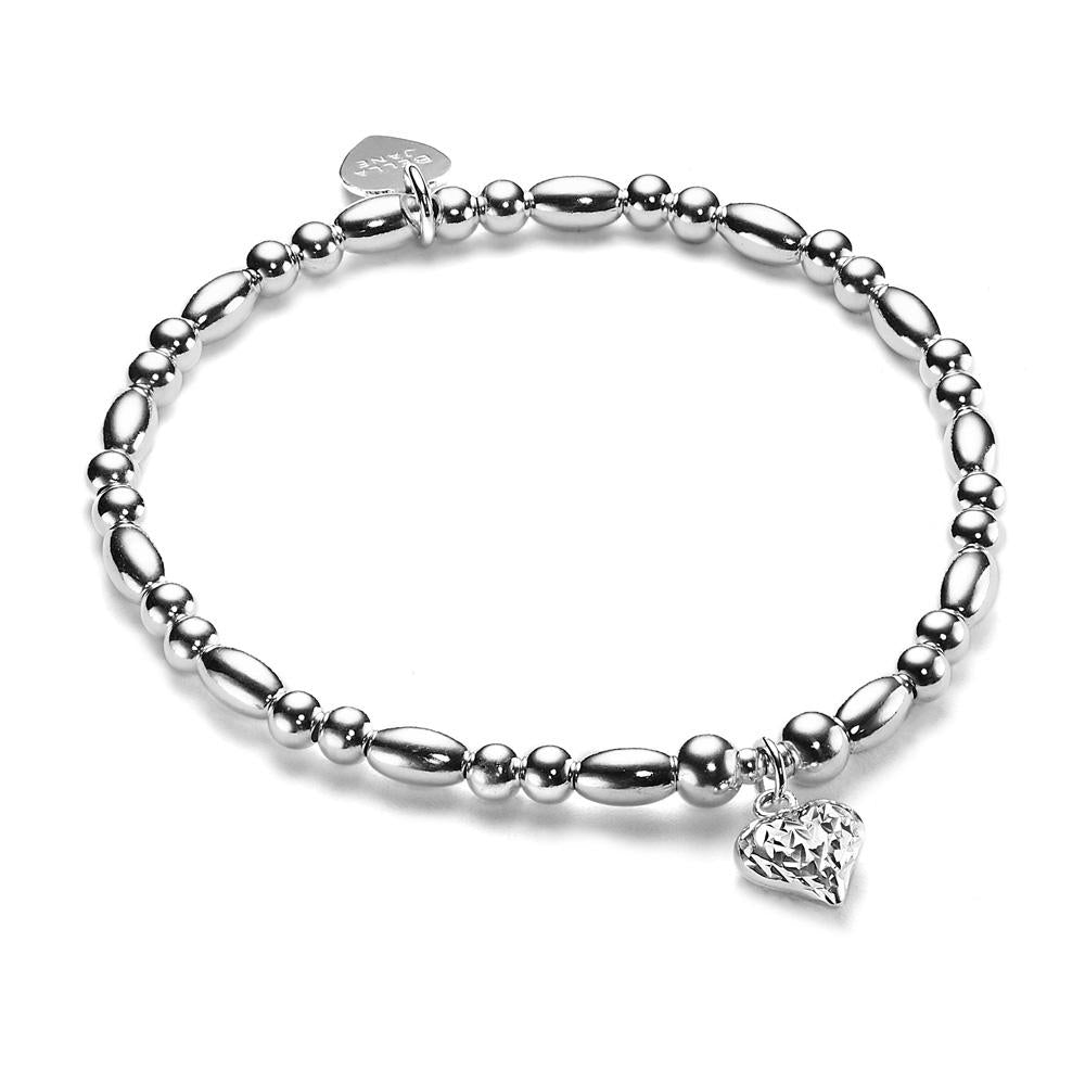 sterling silver beaded bracelet with silver heart charm