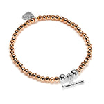 rose gold beaded stacking bracelet with sterling silver t-bar charm