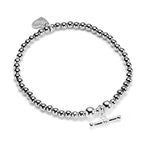 sterling silver beaded stacking bracelet with t-bar charm