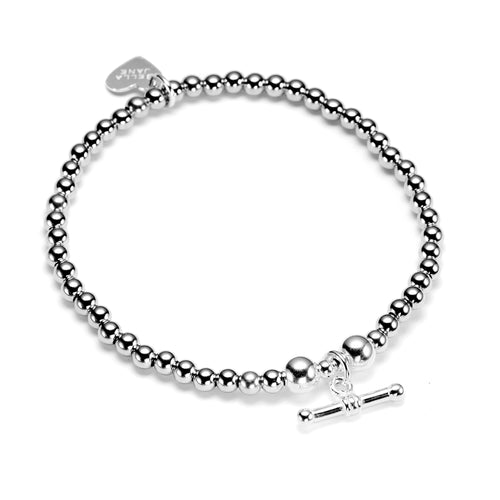 sterling silver beaded stacking bracelet with t-bar charm