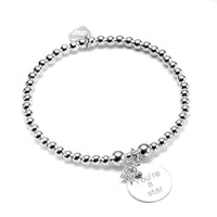 sterling silver beaded stacking bracelet with you're a star engraved charm