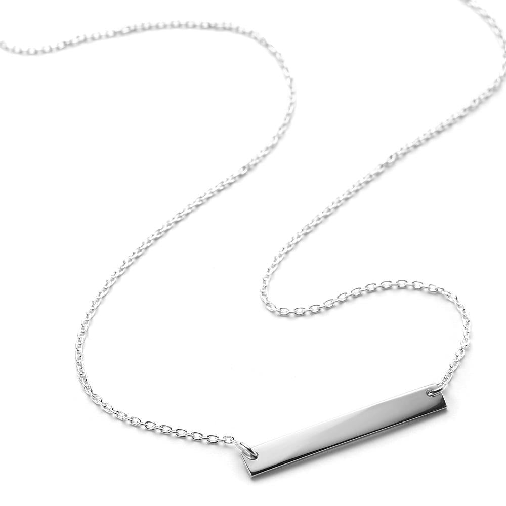 A sterling silver fine chain necklace with a silver bar feature, displayed against a white background.