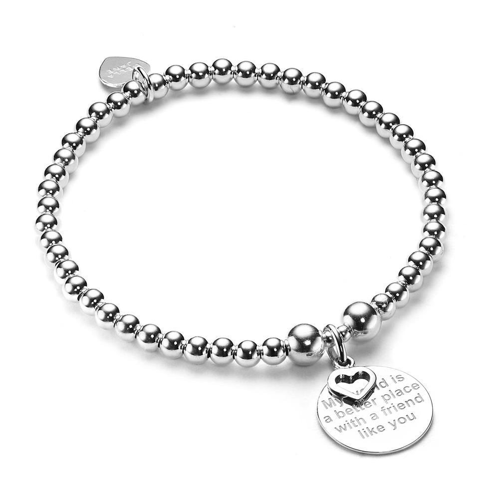 Sterling silver beaded bracelet with friendship disc charm