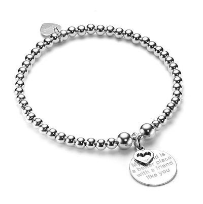 Sterling silver beaded bracelet with friendship disc charm