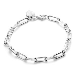 A sterling silver link chain bracelet with a signature sterling silver heart tag.