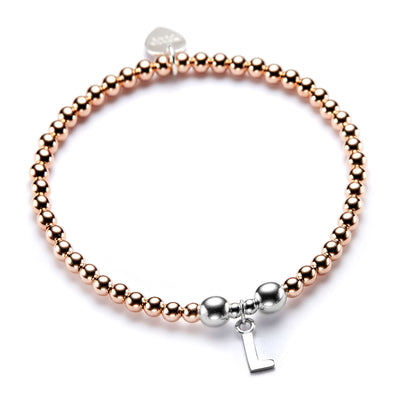 rose gold stacking bracelet with sterling silver initial charm