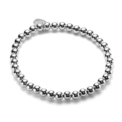 A sterling silver beaded bracelet with 5mm round beads and the Bella Jane sterling silver heart tag, displayed on a white background.